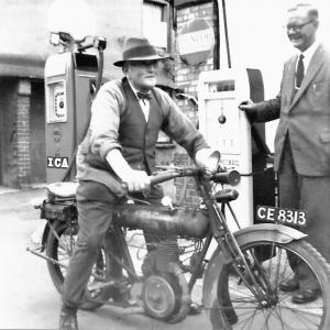 003P Henry Flatt 1921 225cc Triumph stilll on road 2019 and Mr Aimes 1955