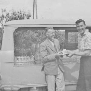 0041P Ike Bennett Graham Cook with his Milk Float