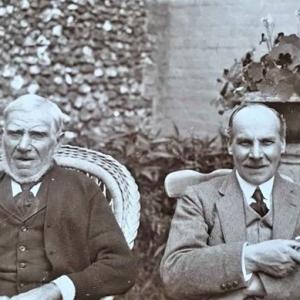 0051P The older person is Joe Sizer born 1934. Next to him Manoah Sizer his son who became the mayor of St Albans. Photo taken in front of The Elms.